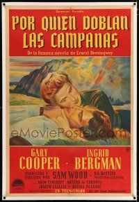 3r277 FOR WHOM THE BELL TOLLS linen Argentinean '43 art of Gary Cooper & Ingrid Bergman, Hemingway!