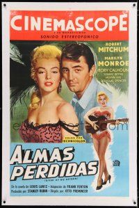 3r291 RIVER OF NO RETURN linen Argentinean '54 sexy Marilyn Monroe w/ guitar & w/ Robert Mitchum!