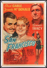 3r293 SAN FRANCISCO linen Argentinean R50s art of Clark Gable, Jeanette MacDonald & Spencer Tracy!