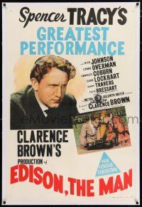 3r136 EDISON THE MAN linen Aust 1sh '40 great image of Spencer Tracy as Thomas the inventor!