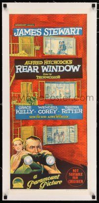 3r148 REAR WINDOW linen Aust daybill '54 Hitchcock, Stewart, Kelly, Richardson Studio stone litho!