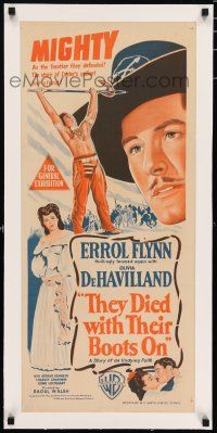3r151 THEY DIED WITH THEIR BOOTS ON linen Aust daybill R50s art of Errol Flynn & Olivia De Havilland