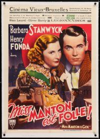 3r249 MAD MISS MANTON linen pre-War Belgian '38 Barbara Stanwyck, Henry Fonda, great different art!