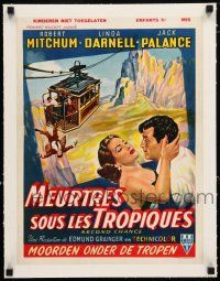 3r259 SECOND CHANCE linen Belgian '54 art of Robert Mitchum, sexy Linda Darnell & cable car!