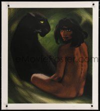 3r089 JUNGLE BOOK linen Danish '46 best art of Mowgli & Bagheera the panther by Aage Sikker-Hansen!
