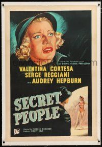 3r213 SECRET PEOPLE linen English 1sh '52 introducing Audrey Hepburn, who is prominently pictured!