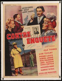 3r194 COUNTER INVESTIGATION linen French 24x32 '47 innocent executed man solves crime from grave!
