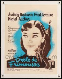 3r195 FUNNY FACE linen French 24x31 '57 art of Audrey Hepburn close up & full-length + Fred Astaire!
