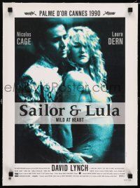 3r185 WILD AT HEART linen French 15x21 '90 David Lynch, sexiest image of Nicolas Cage & Laura Dern!