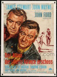 3r177 MAN WHO SHOT LIBERTY VALANCE linen German '62 John Wayne & James Stewart together, Goetze art!