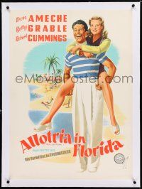 3r178 MOON OVER MIAMI linen German '51 different Bruno Rehak art of Don Ameche & sexy Betty Grable!