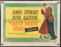 3r017 GLENN MILLER STORY linen style A 1/2sh '54 James Stewart hugging June Allyson, Anthony Mann!