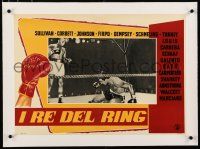 3r324 I RE DEL RING linen Italian photobusta '58 boxing champ Jack Johnson by his downed opponent!