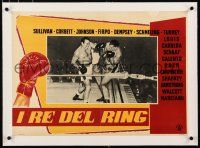 3r323 I RE DEL RING linen Italian photobusta '58 boxing champ Jack Dempsey pummelling his opponent!