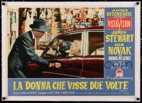3r331 VERTIGO linen Italian photobusta '58 Hitchcock classic, Stewart by blonde Novak in Jaguar car!