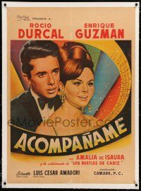 3r079 ACOMPANAME linen Mexican poster '66 great art of beautiful Rocio Durcal & Enrique Guzman!