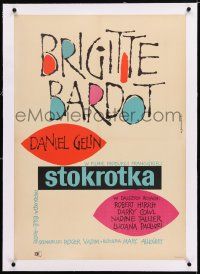 3r097 MADEMOISELLE STRIPTEASE linen Polish 23x33 '57 Brigitte Bardot, art by Wladyslaw Janiszewski!