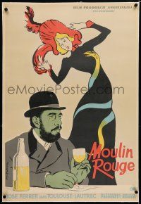 3r098 MOULIN ROUGE linen Polish 23x34 '57 Jagodzinski art of Jose Ferrer as Toulouse-Lautrec!