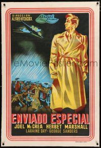 3r156 FOREIGN CORRESPONDENT linen Spanish R50s Alfred Hitchcock, cool different art of Joel McCrea!