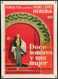 3r166 TWELVE MEN & A WOMAN linen Spanish '34 art of pretty Irene Lopez Heredia & masked suitors!