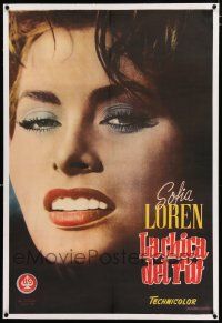 3r167 WOMAN OF THE RIVER linen Spanish '55 differnet super close image of sexiest Sophia Loren!