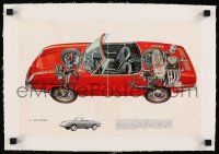 3r066 850 SPIDER linen Italian magazine spread '60s cool artwork diagram of the Fiat sports car!