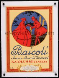 3r062 BAICOLI linen 14x19 Italian advertising poster '49 Emka art of man giving biscuit to woman!