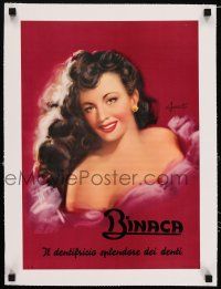 3r063 BINACA linen 13x19 Italian advertising poster '50s art of sexy smiling girl by E. Jummet!