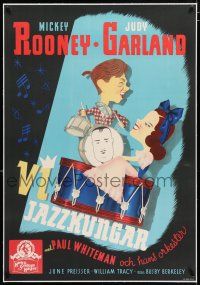 3r116 STRIKE UP THE BAND linen Swedish '40 Kapralik art of Mickey Rooney, Judy Garland & Whiteman!