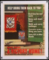 3r036 MAKE YOURS A VICTORY HOME linen 22x28 WWII war poster '43 help bring them back to you!