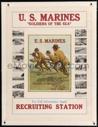 3r035 U.S. MARINES: SOLDIERS OF THE SEA linen 30x40 WWI recruiting poster '16 Bruce Moore art!