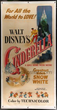 3s147 CINDERELLA linen style A 3sh '50 Walt Disney fantasy cartoon for all the world to LOVE, rare!