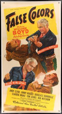 3s152 FALSE COLORS linen style A 3sh '43 image of William Boyd as Hopalong Cassidy fighting bad guys