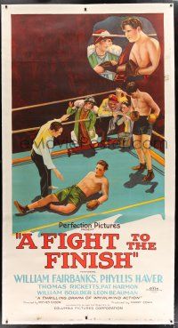 3s153 FIGHT TO THE FINISH linen 3sh '25 stone litho of son of millionaire turned pro boxer in ring!