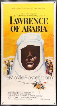 3s161 LAWRENCE OF ARABIA linen pre-Awards 3sh '62 David Lean classic, Peter O'Toole silhouette art!