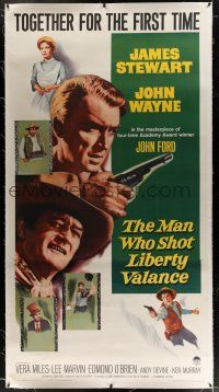 3s166 MAN WHO SHOT LIBERTY VALANCE linen 3sh '62 John Wayne & James Stewart, John Ford classic!