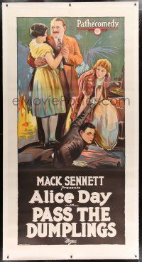 3s175 PASS THE DUMPLINGS linen 3sh '26 stone litho of rich Alice Day, who is pursued by two men!