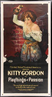 3s176 PLAYTHINGS OF PASSION linen 3sh '19 great stone litho of Kitty Gordon attacked by priest!