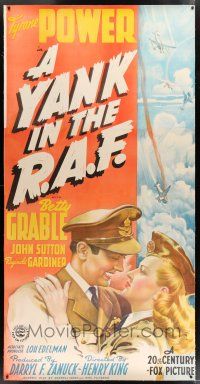 3s183 YANK IN THE R.A.F. linen style B 3sh '41 Fox stone litho of Tyrone Power & Betty Grable!