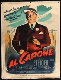 3s099 AL CAPONE linen French 1p '59 Grinsson art of Rod Steiger as the most notorious gangster!
