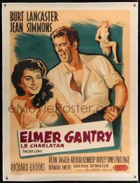 3s109 ELMER GANTRY linen French 1p '60 different Grinsson art of Jean Simmons & Burt Lancaster!