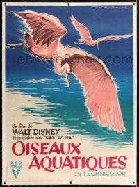 3s137 WATER BIRDS linen French 1p '53 different art by Roger Soubie, Disney True Life Adventure!