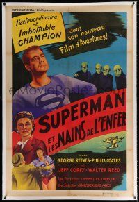 3s095 SUPERMAN & THE MOLE MEN linen French 32x47 '51 great images of hero George Reeves in costume!