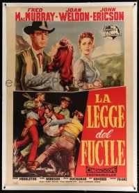 3s062 DAY OF THE BADMAN linen Italian 1p '58 different art of cowboy Fred MacMurray fighting!