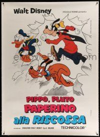 3s063 DONALD, GOOFY, & PLUTO linen Italian 1p R80s great cartoon art of Donald Duck, Goofy & Pluto!