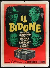 3s070 IL BIDONE linen Italian 1p '55 Federico Fellini, great art of top cast & chained box, rare!