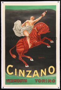 3s023 CINZANO VERMOUTH TORINO linen RE-STRIKE 37x56 Italian advertising poster '70 Cappiello art!