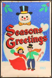 3t100 SEASON'S GREETINGS 1963 40x60 '63 great art of happy kids playing with gigantic snowman!