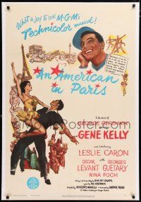 3t577 AMERICAN IN PARIS 1sh '51 wonderful art of Gene Kelly dancing with sexy Leslie Caron!