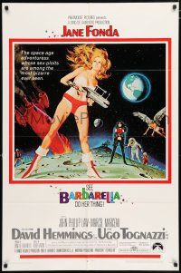 3t154 BARBARELLA 1sh '68 sexiest sci-fi art of Jane Fonda by Robert McGinnis, Roger Vadim